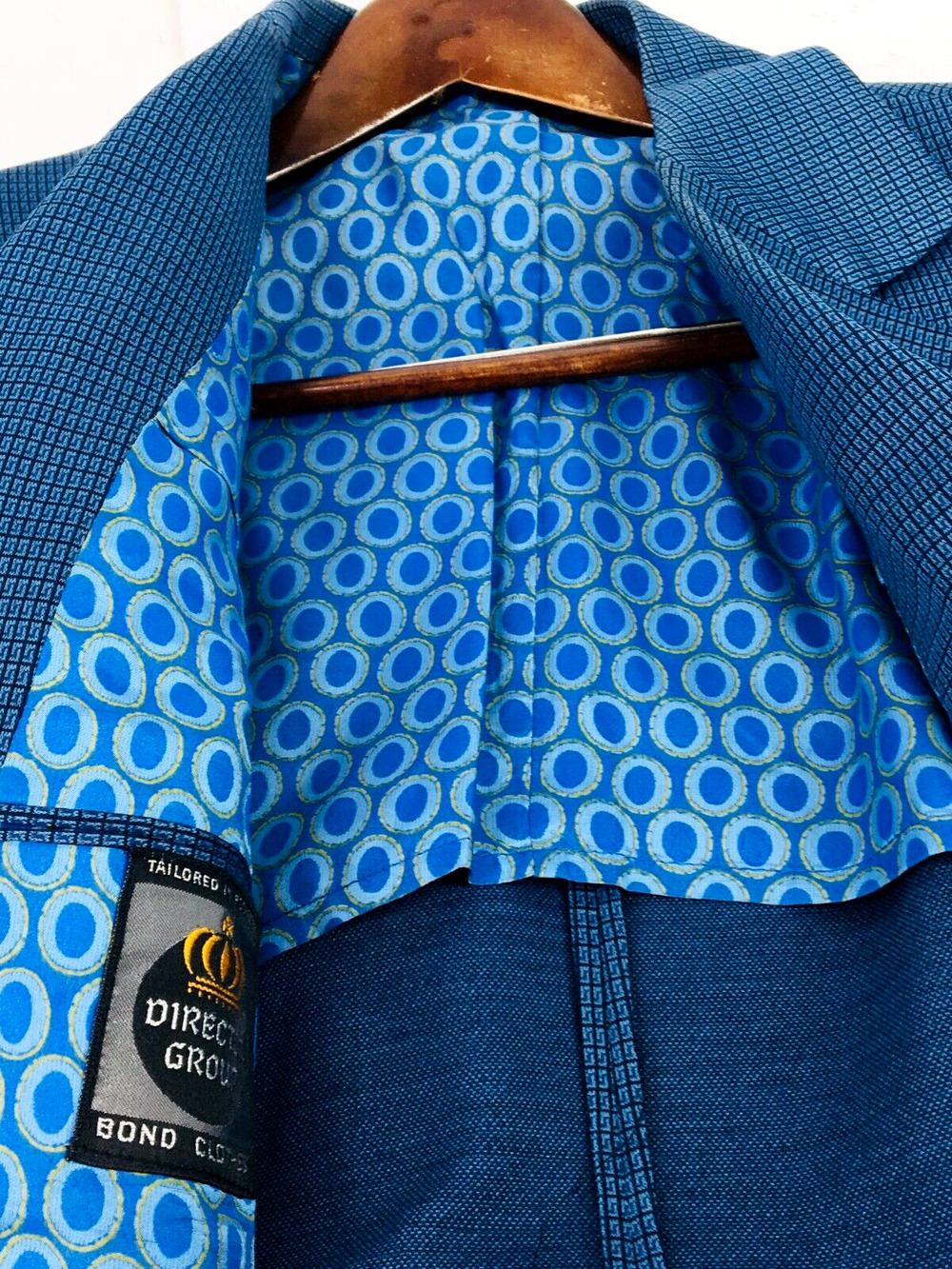 40L Bond Clothes USA Mens 1970s Vintage 3 Bttn Blazer Jacket Steel Blue Sawtooth